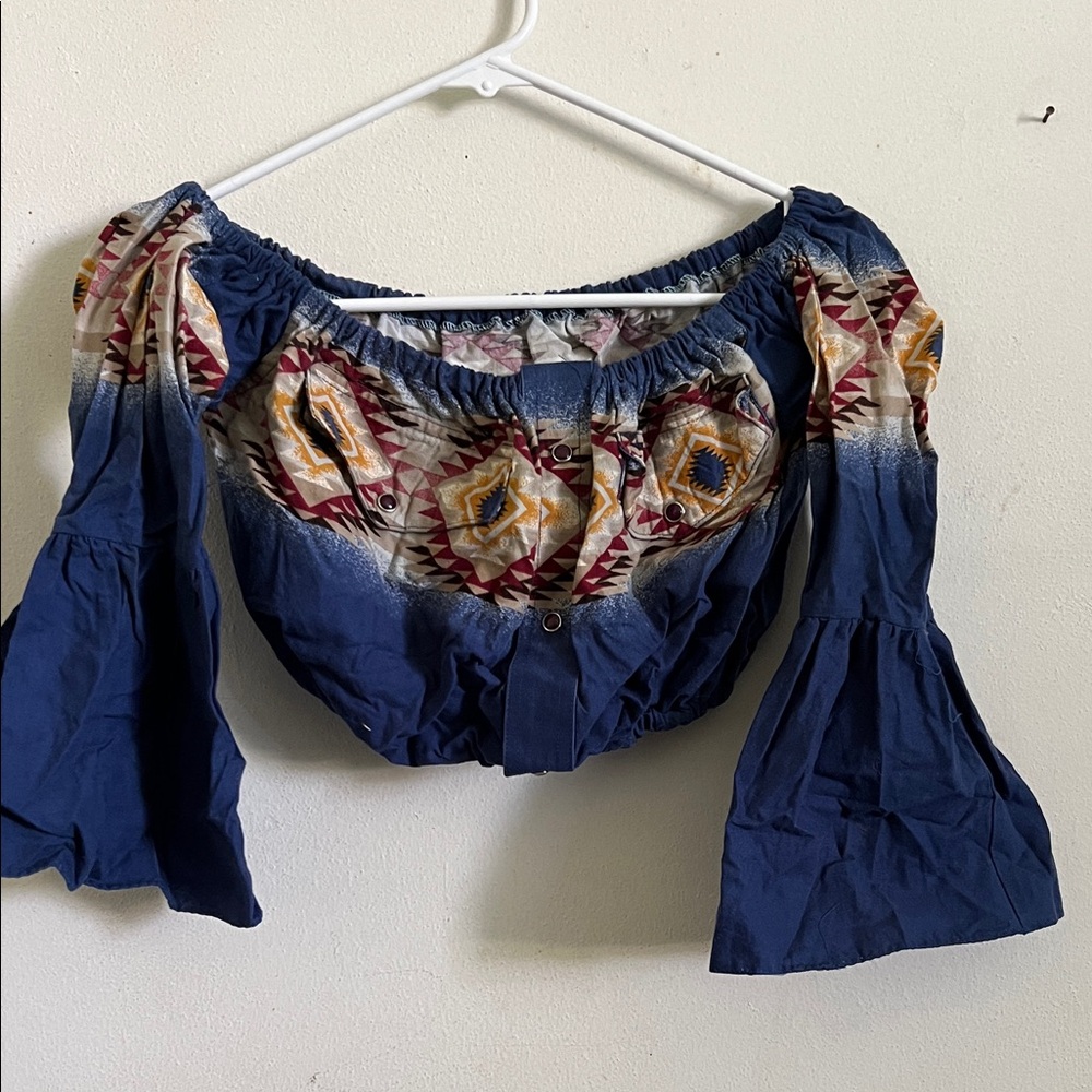 Vintage Western Pearl Snap Off-Shoulder Top